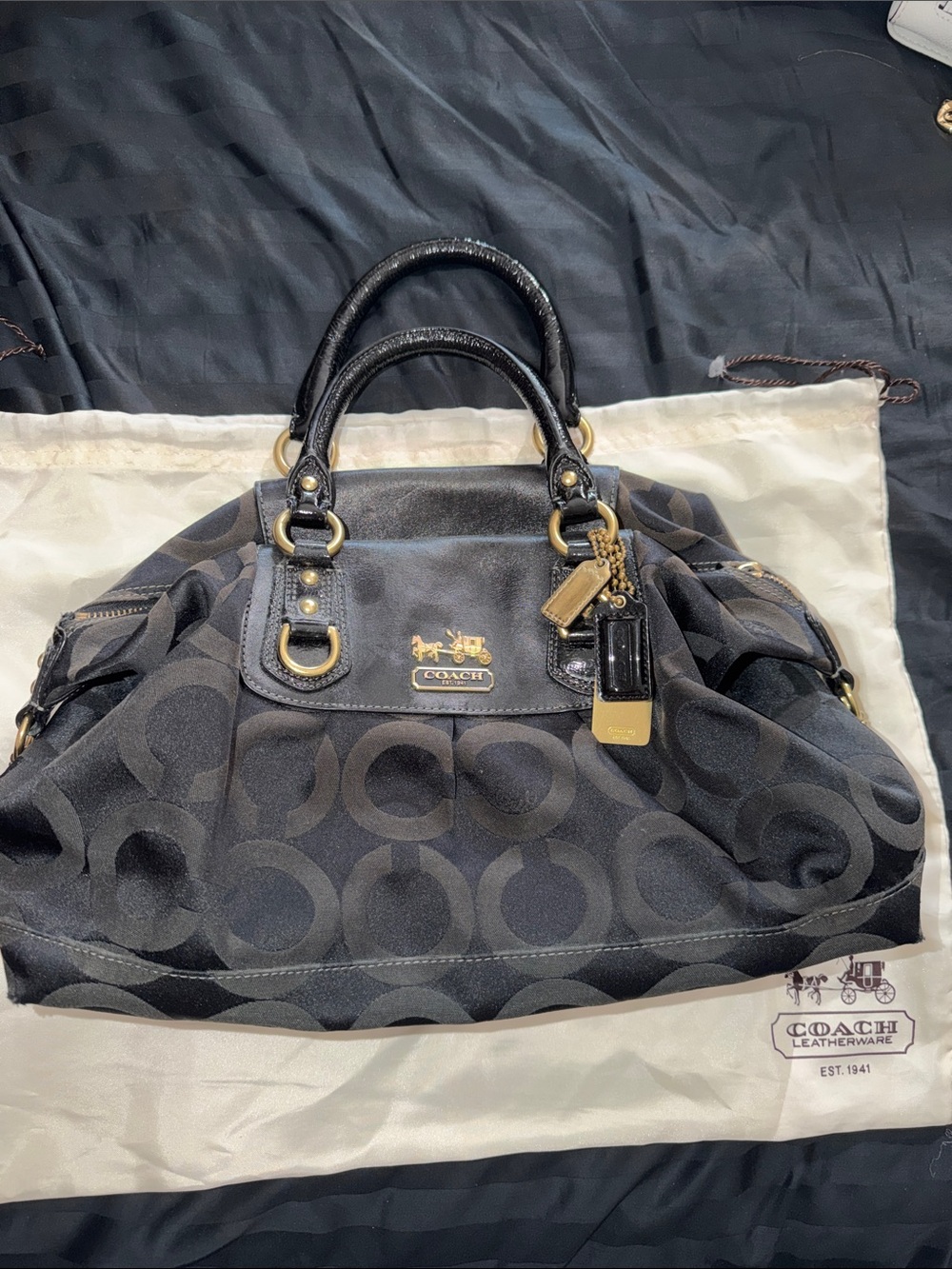 Coach Black Signature Satchel with Gold Hardware Accents